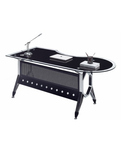 Mesa de oficina COLOGNE, forma a izquierda, vidrio templado negro, 180 x 85 cms