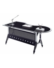 Mesa de oficina COLOGNE, forma a izquierda, vidrio templado negro, 180 x 85 cms