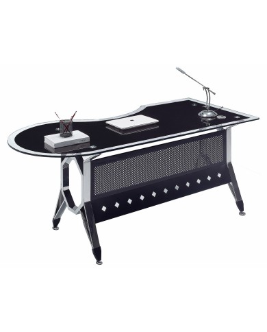 Mesa de oficina COLOGNE, forma a derecha, vidrio templado negro, 180 x 85 cms