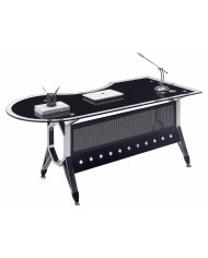 Mesa de oficina COLOGNE, forma a derecha, vidrio templado negro, 180 x 85 cms