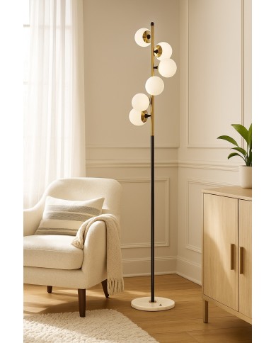 Lámpara CRACOVIA, pie salón, mármol, metal, tulipas blancas