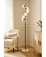 Lámpara CRACOVIA, pie salón, mármol, metal, tulipas blancas