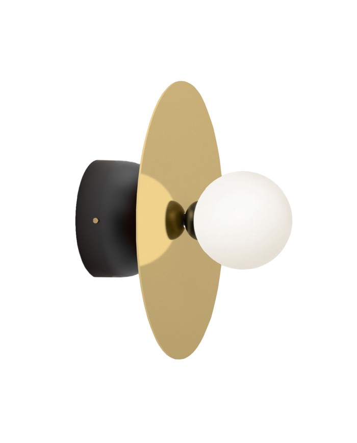 Aplique GRUND, metal dorado y negro, tulipa blanca