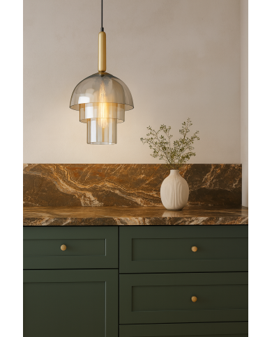 Lámpara FOLGE, colgante, metal dorada, cristal