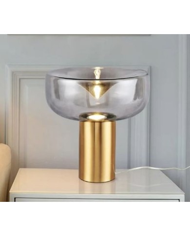 Lámpara HEROLD, sobremesa, metal dorado, tulipa de cristal