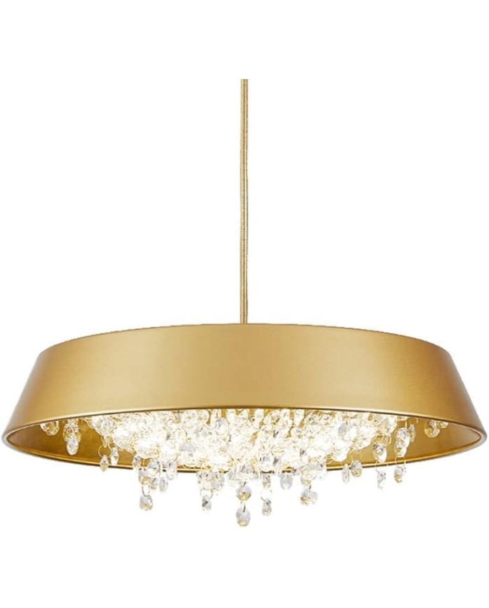 Lámpara JENA DO, colgante, metal, dorada, cristal, led