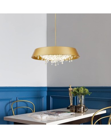 Lámpara JENA DO, colgante, metal, dorada, cristal, led
