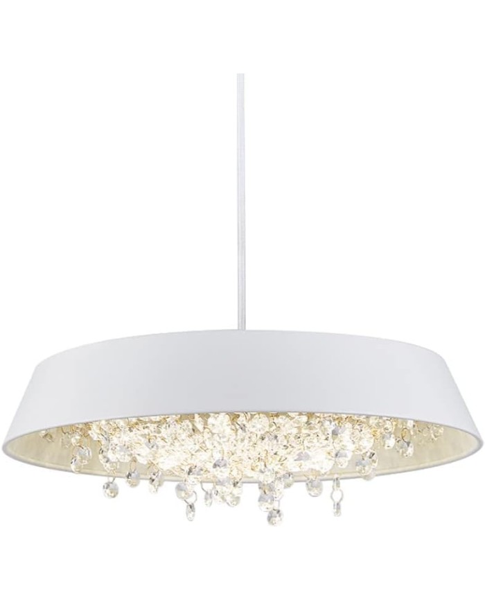 Lámpara JENA BL, colgante, metal, blanca, cristal, led