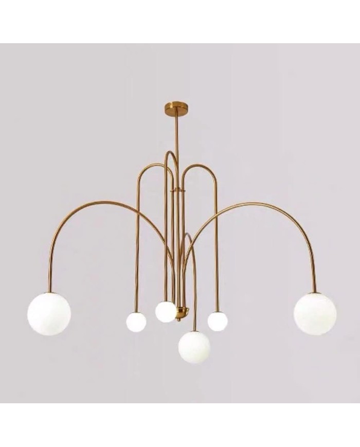 Lámpara MOERS, colgante, metal, dorada vintage, tulipa blanca