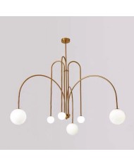 Lámpara MOERS, colgante, metal, dorada vintage, tulipa blanca