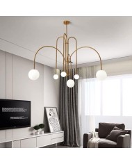 Lámpara MOERS, colgante, metal, dorada vintage, tulipa blanca