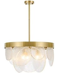 Lámpara NOHRA, colgante, metal dorada, cristal