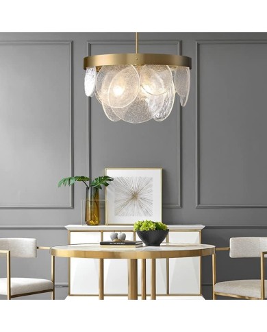 Lámpara NOHRA, colgante, metal dorada, cristal