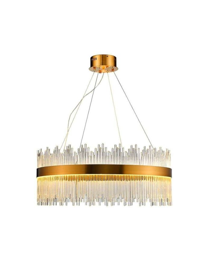 Lámpara MILDA, colgante, metal dorada, cristal, led