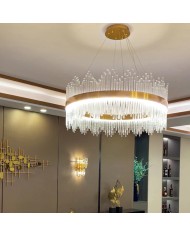 Lámpara MILDA, colgante, metal dorada, cristal, led