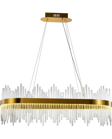 Lámpara WEIRA, colgante, metal dorada, cristal, led