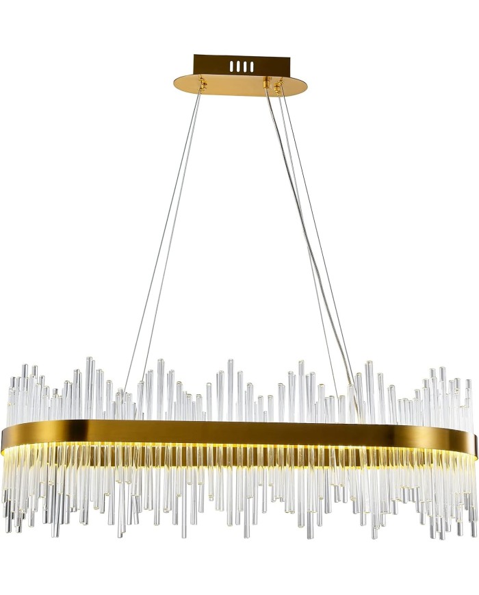 Lámpara WEIRA, colgante, metal dorada, cristal, led