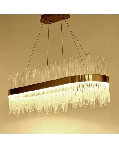 Lámpara WEIRA, colgante, metal dorada, cristal, led