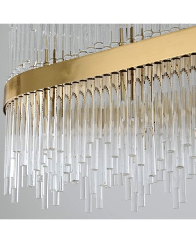 Lámpara WEIRA, colgante, metal dorada, cristal, led