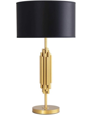 Lámpara KASSEL, sobremesa, metal dorado, pantalla negra