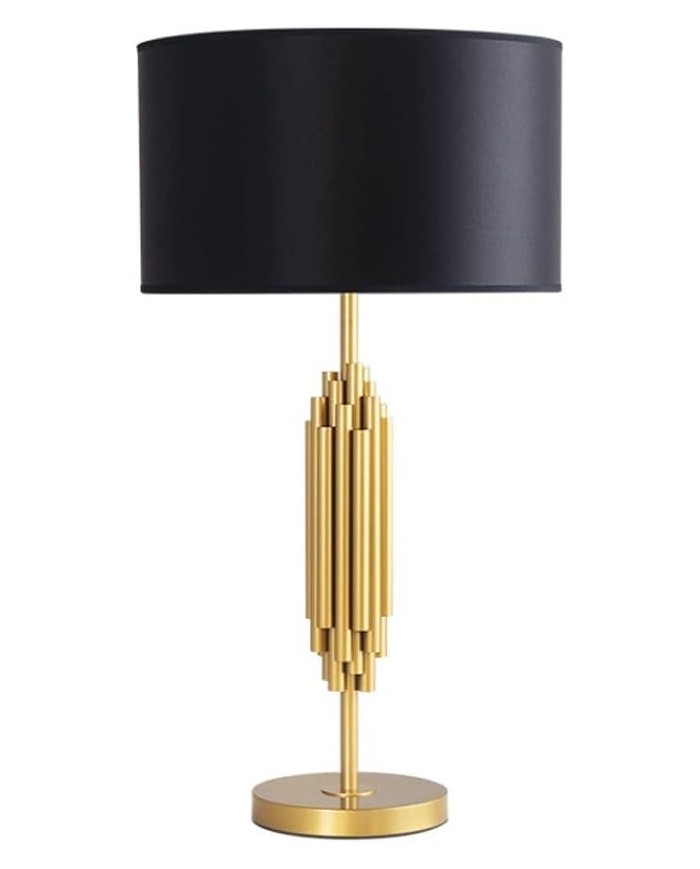 Lámpara KASSEL, sobremesa, metal dorado, pantalla negra