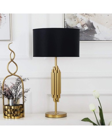 Lámpara KASSEL, sobremesa, metal dorado, pantalla negra