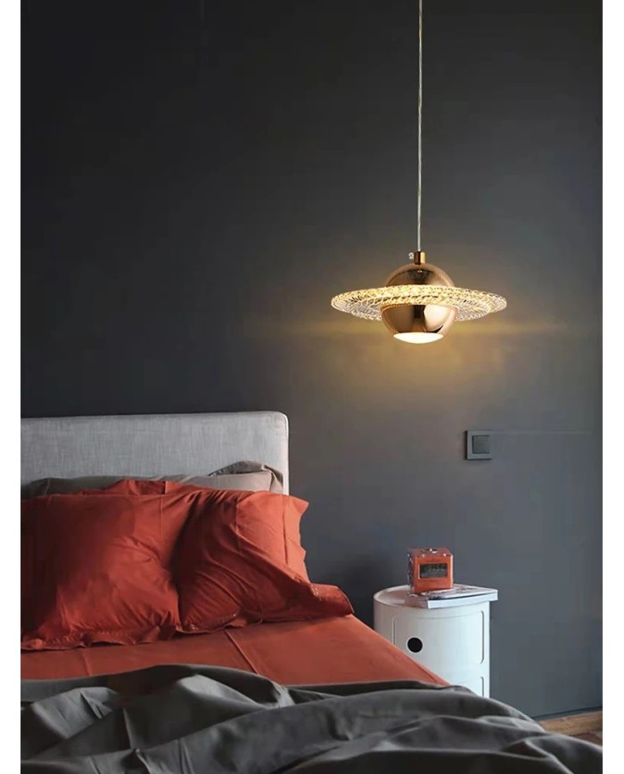 Lámpara NEVIGES, colgante, metal dorada, acrílico, led