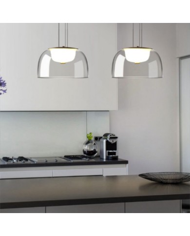 Lámpara WITTEN H130, colgante, metal, cristal, led