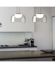 Lámpara WITTEN H130, colgante, metal, cristal, led