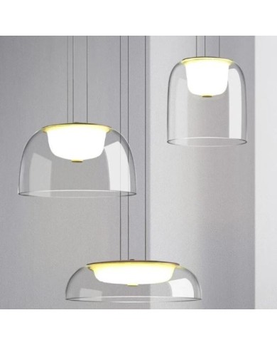 Lámpara WITTEN H130, colgante, metal, cristal, led