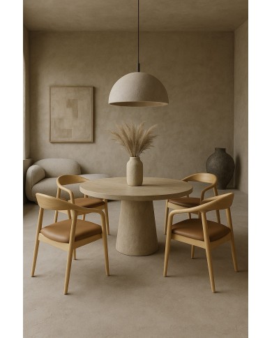 Sillón BALCANES, madera de haya, natural, similpiel marrón