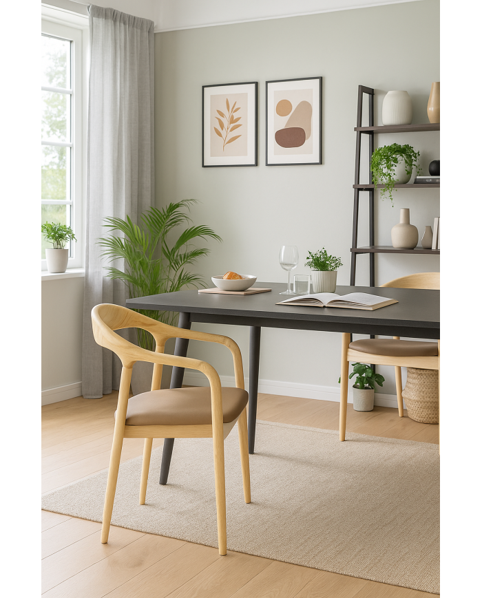 Sillón BALCANES, madera de haya, natural, similpiel marrón