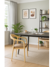 Sillón BALCANES, madera de haya, natural, similpiel marrón