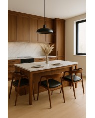 Sillón BALCANES, madera de haya, nogal, similpiel negro