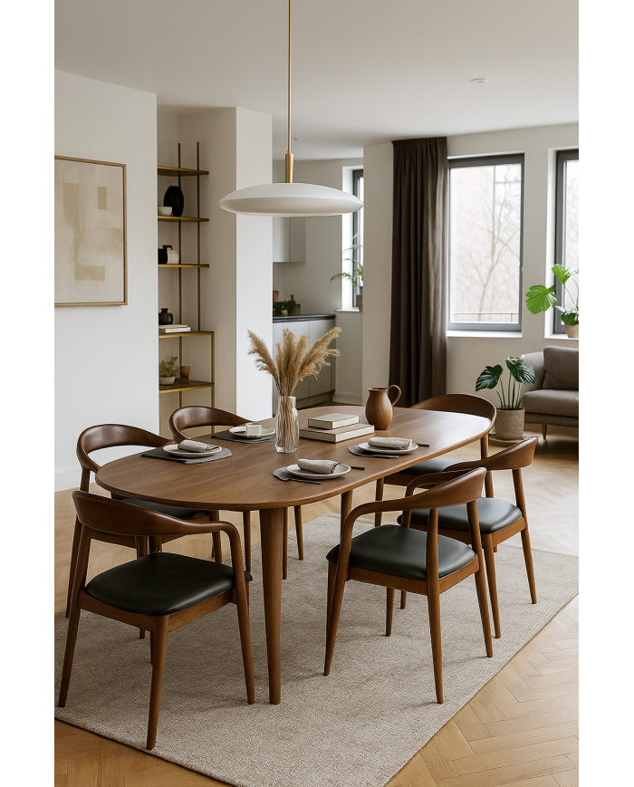 Sillón BALCANES, madera de haya, nogal, similpiel negro