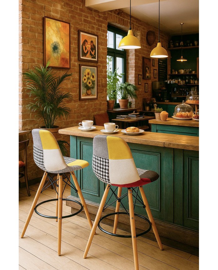 Taburete STAR PAT24, madera, tapizado patchwork 24