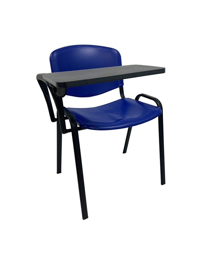 Silla NIZA con pala de escritura, asiento y respaldo en plástico azul