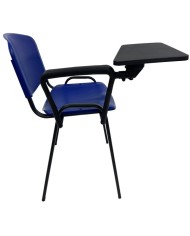 Silla NIZA con pala de escritura, asiento y respaldo en plástico azul