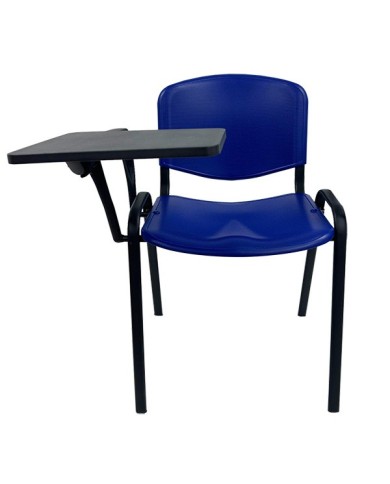 Silla NIZA con pala de escritura, asiento y respaldo en plástico azul