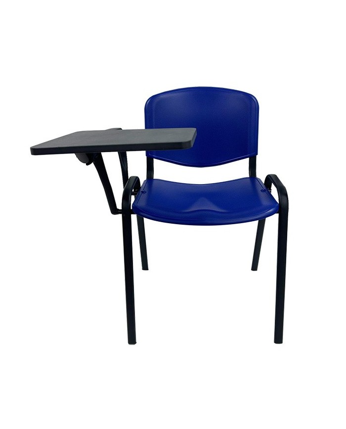 Silla NIZA con pala de escritura, asiento y respaldo en plástico azul