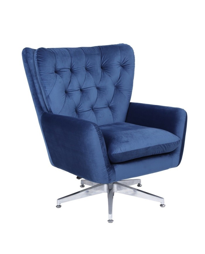 Sillón BÉCQUER, giratorio, regulable, tapizado velvet azul