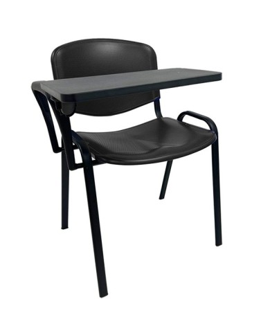 Silla NIZA con pala de escritura, asiento y respaldo plástico negro