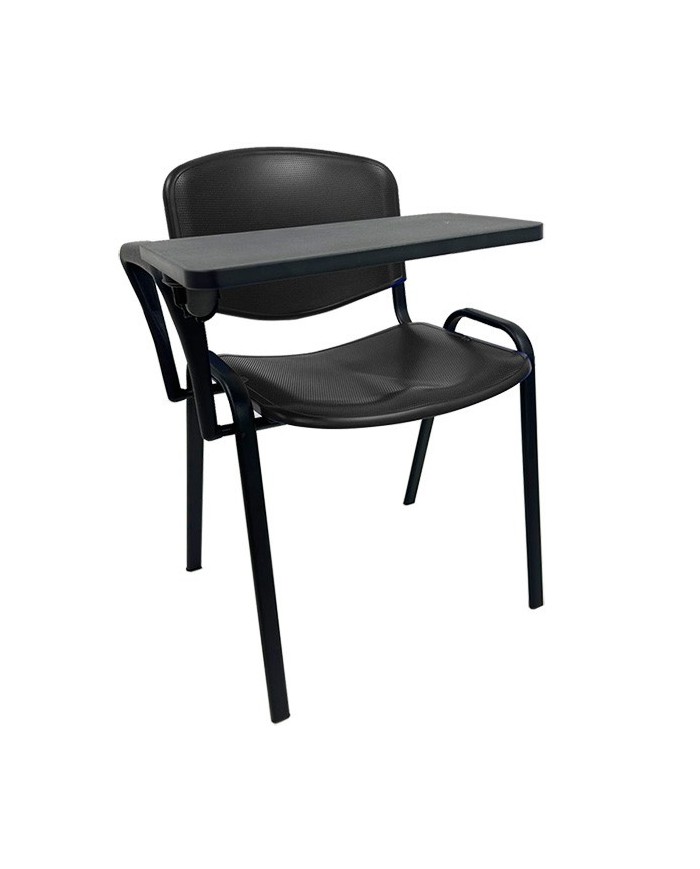 Silla NIZA con pala de escritura, asiento y respaldo plástico negro