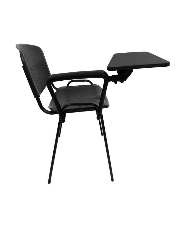 Silla NIZA con pala de escritura, asiento y respaldo plástico negro