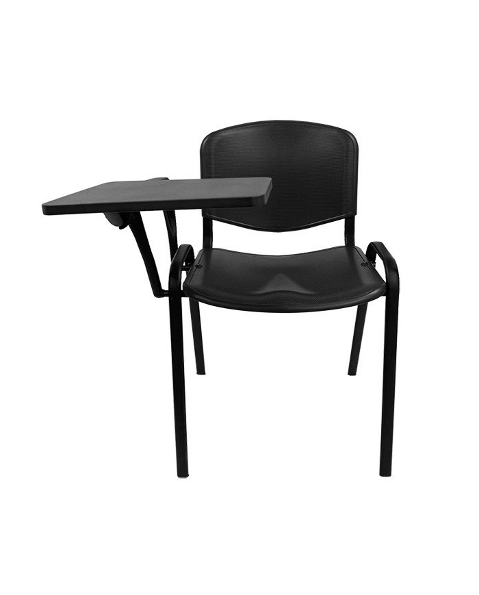 Silla NIZA con pala de escritura, asiento y respaldo plástico negro