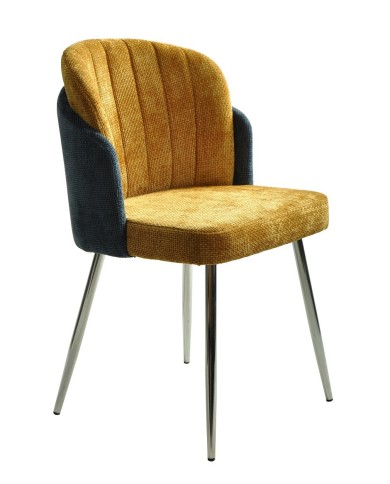 Silla DRESDE, cromada, tapizada chenilla azul y amarillo