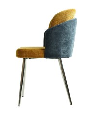 Silla DRESDE, cromada, tapizada chenilla azul y amarillo