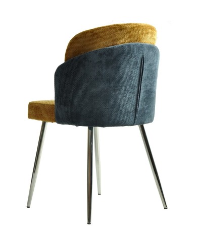 Silla DRESDE, cromada, tapizada chenilla azul y amarillo