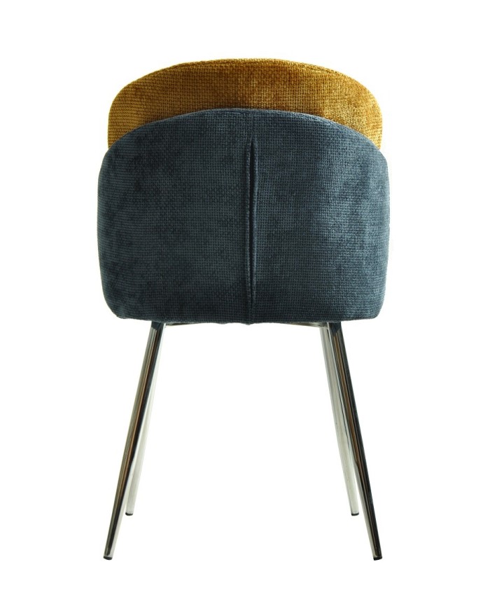 Silla DRESDE, cromada, tapizada chenilla azul y amarillo