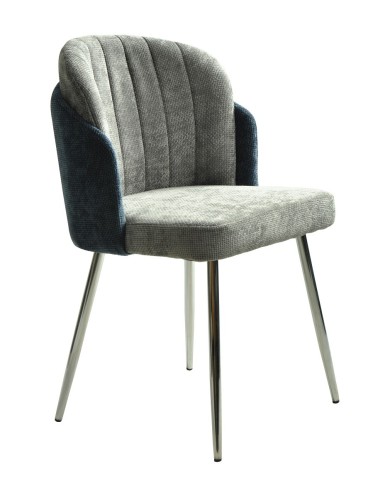 Silla DRESDE, cromada, tapizada chenilla azul y gris claro